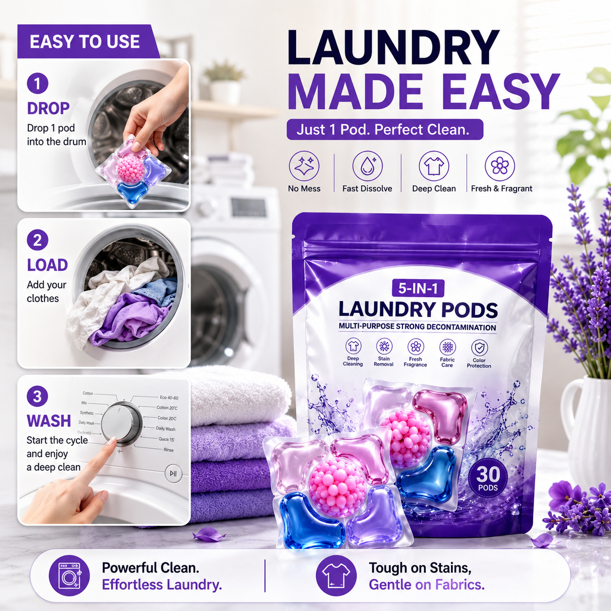 Multi-purpose Strong Decontamination Detergent Cloth Washing pod