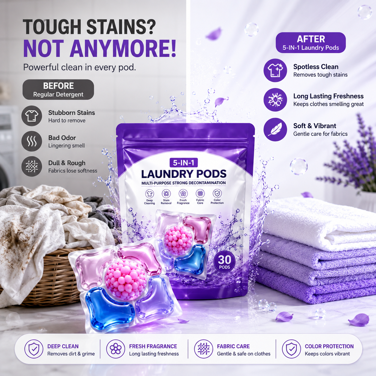 Multi-purpose Strong Decontamination Detergent Cloth Washing pod